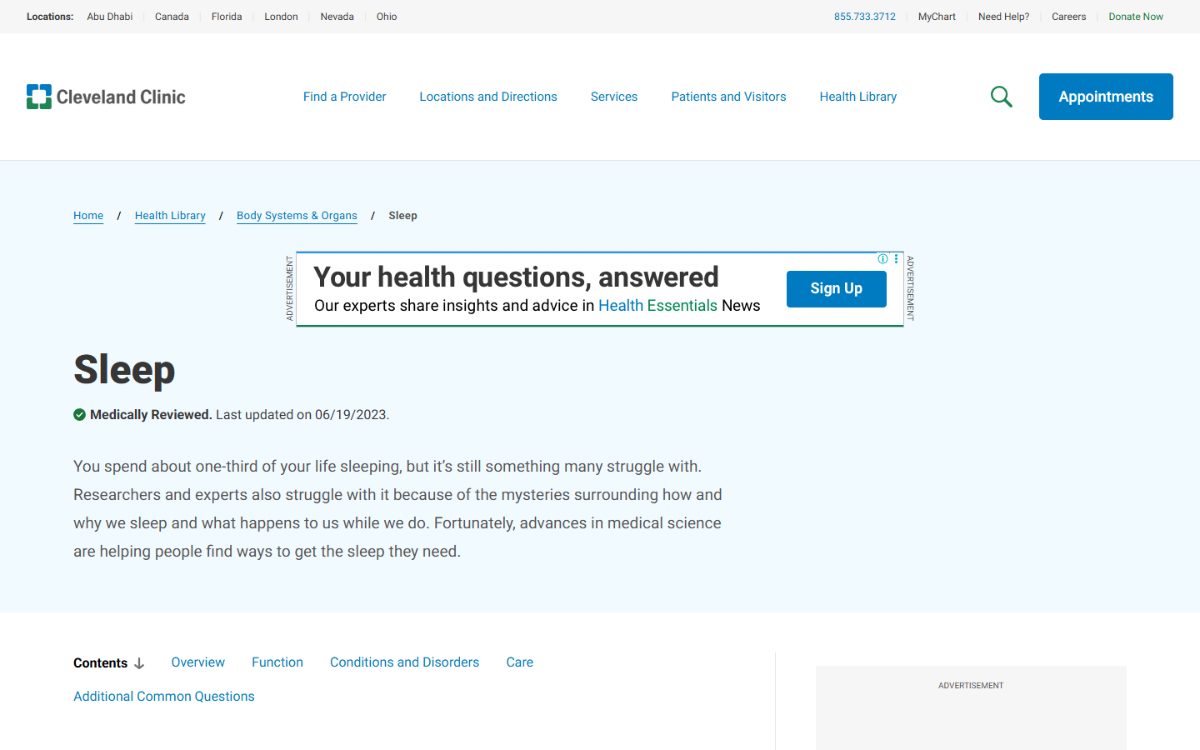 Cleveland Clinic 건강정보 페이지